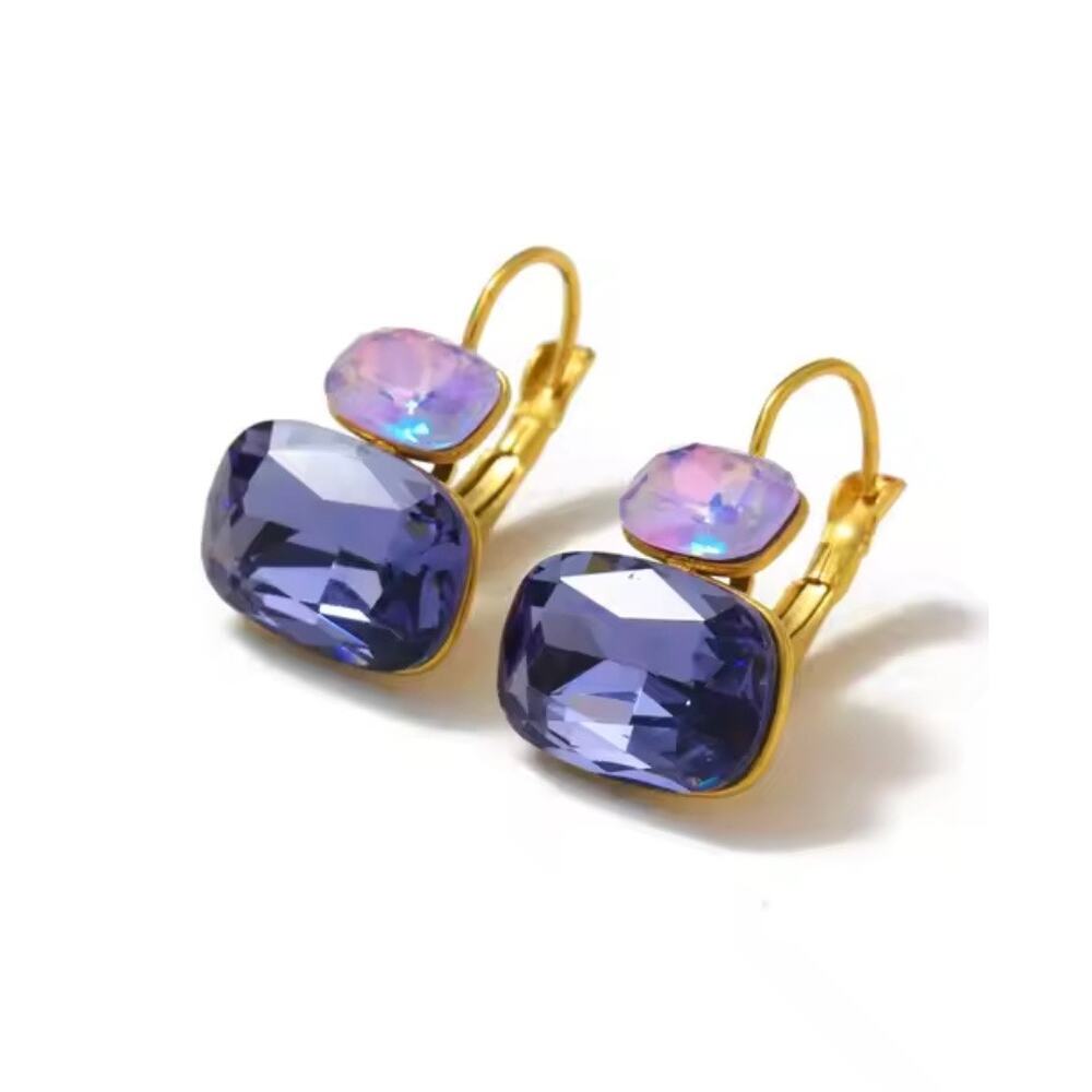Anthropologie 18k gold plated crystal drop earrings purple - Picture 2 of 2